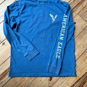 American Eagle Outfitters Blue Long Sleeve Tee with Sleeve Logo